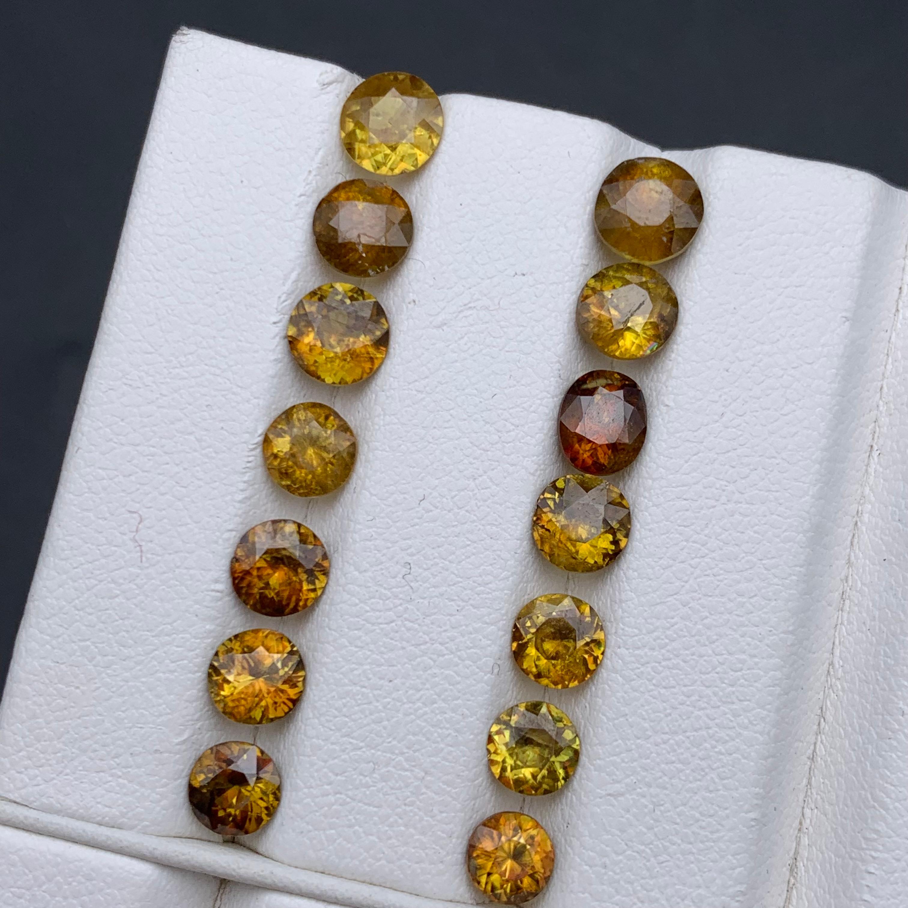 Brownish Yellow Natural Sphene / Titanite  Loose Gemstones Lot Full of Fire and Sparkling Luster Perfect for Rings, Necklaces, Pendants, Bracelets or any other Jewelry Setting-Round Brilliant Cut from Zagi Mine of Pakistan!!

💎 GEMSTONE TYPE: