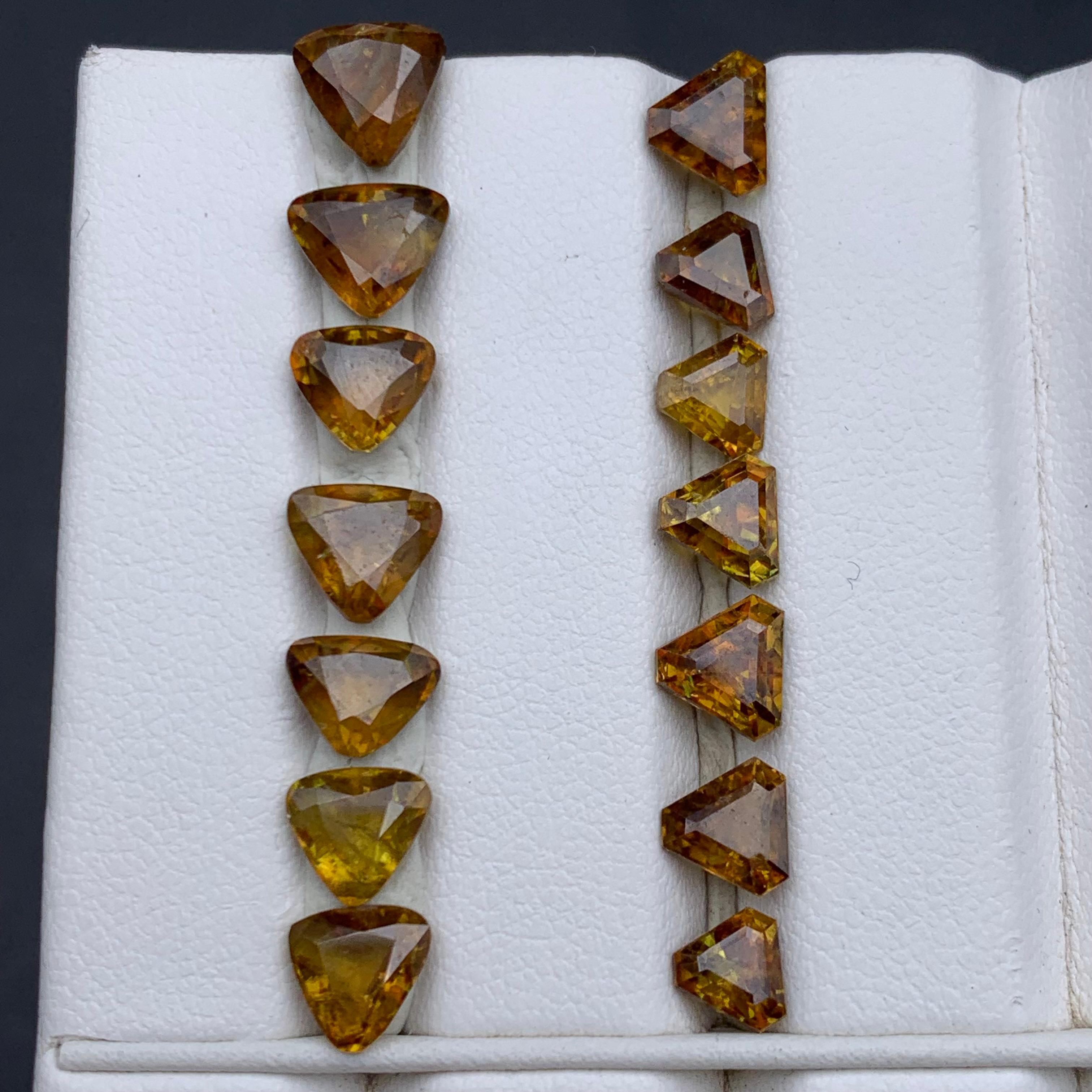 Pierres précieuses naturelles de taille trillion de 13,70 carats, jaune brunâtre Neuf - En vente à Peshawar, PK