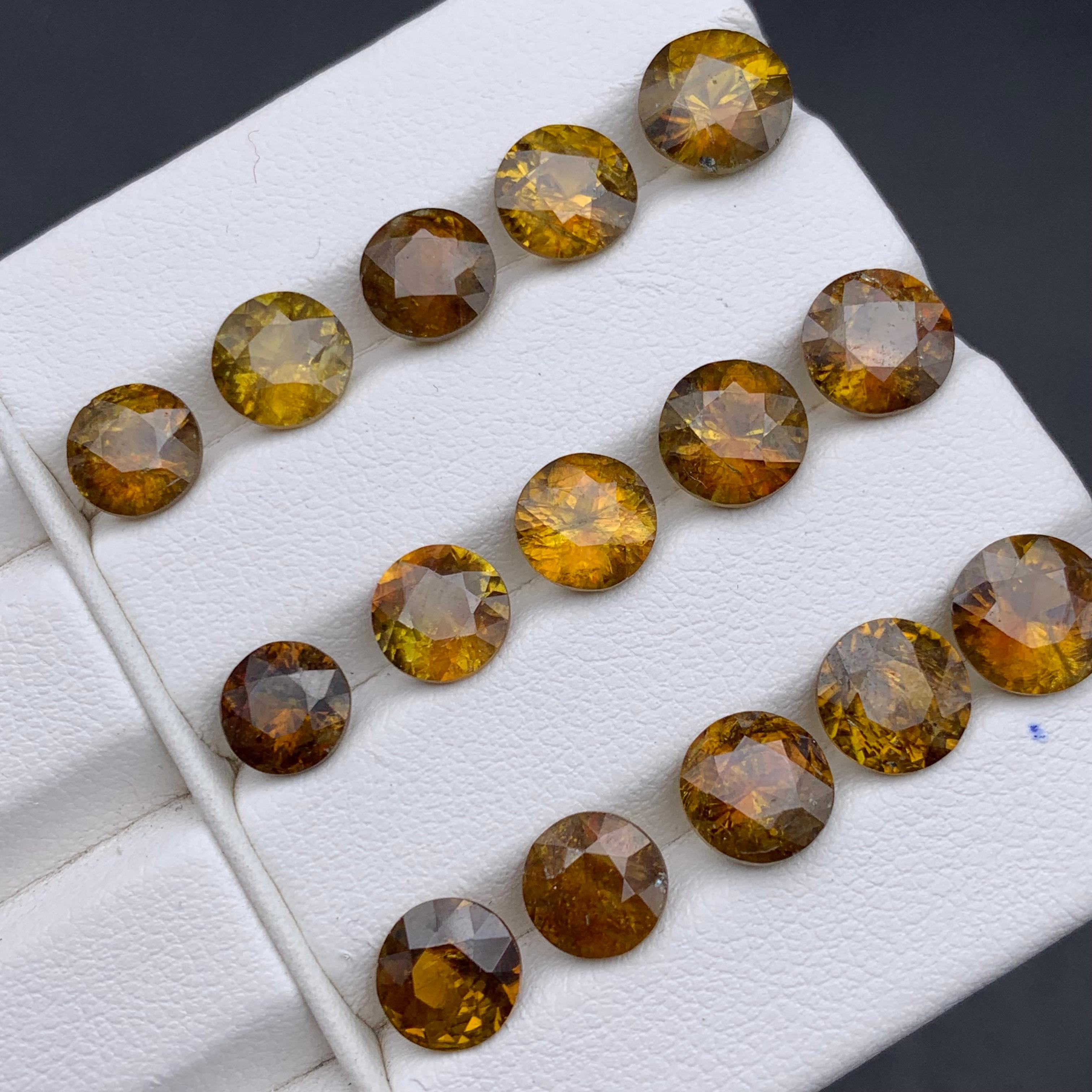 Contemporary Brownish Yellow Natural Sphene/Titanite Loose Gemstones Lot 24.40 Ct Round-Jewel For Sale