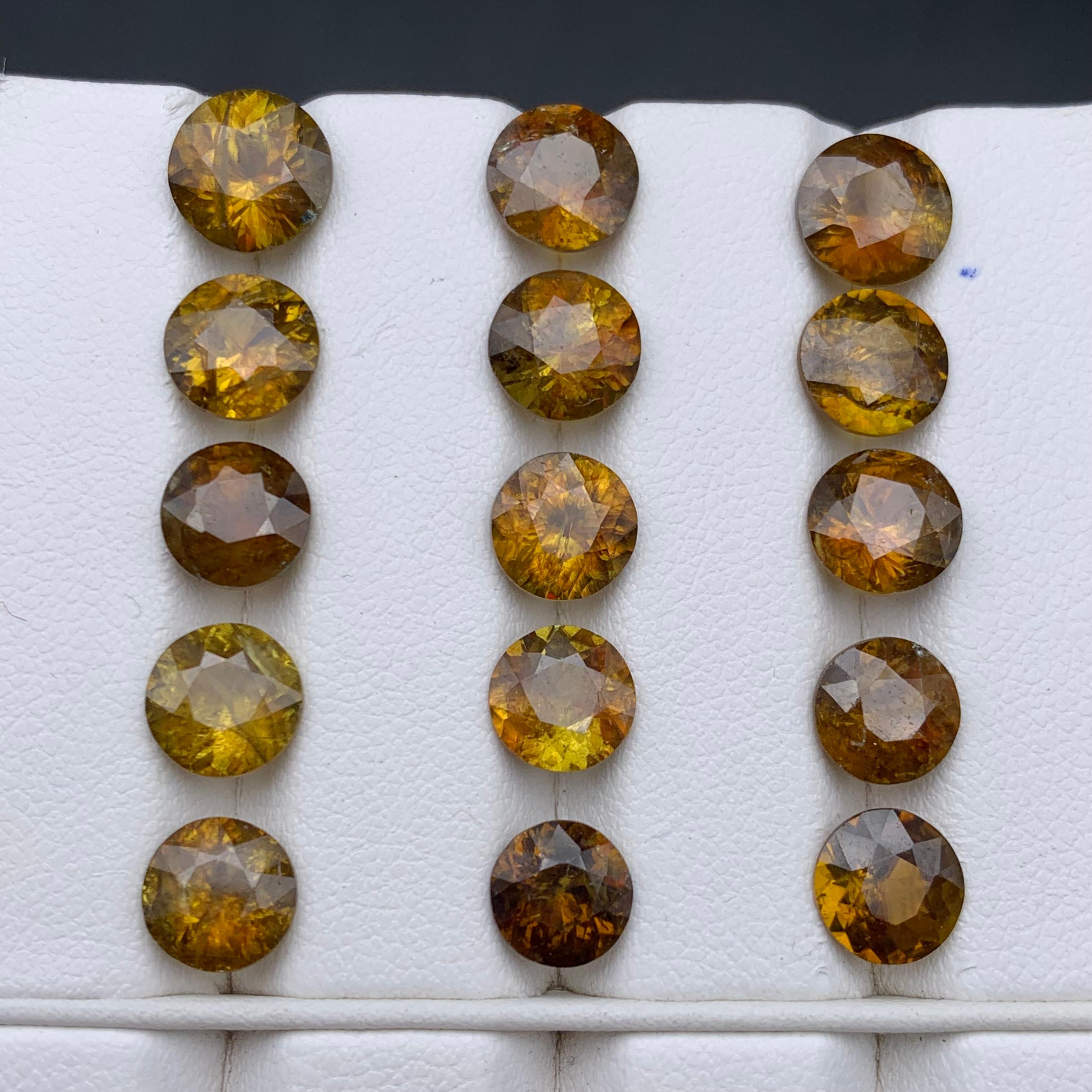 Women's or Men's Brownish Yellow Natural Sphene/Titanite Loose Gemstones Lot 24.40 Ct Round-Jewel For Sale