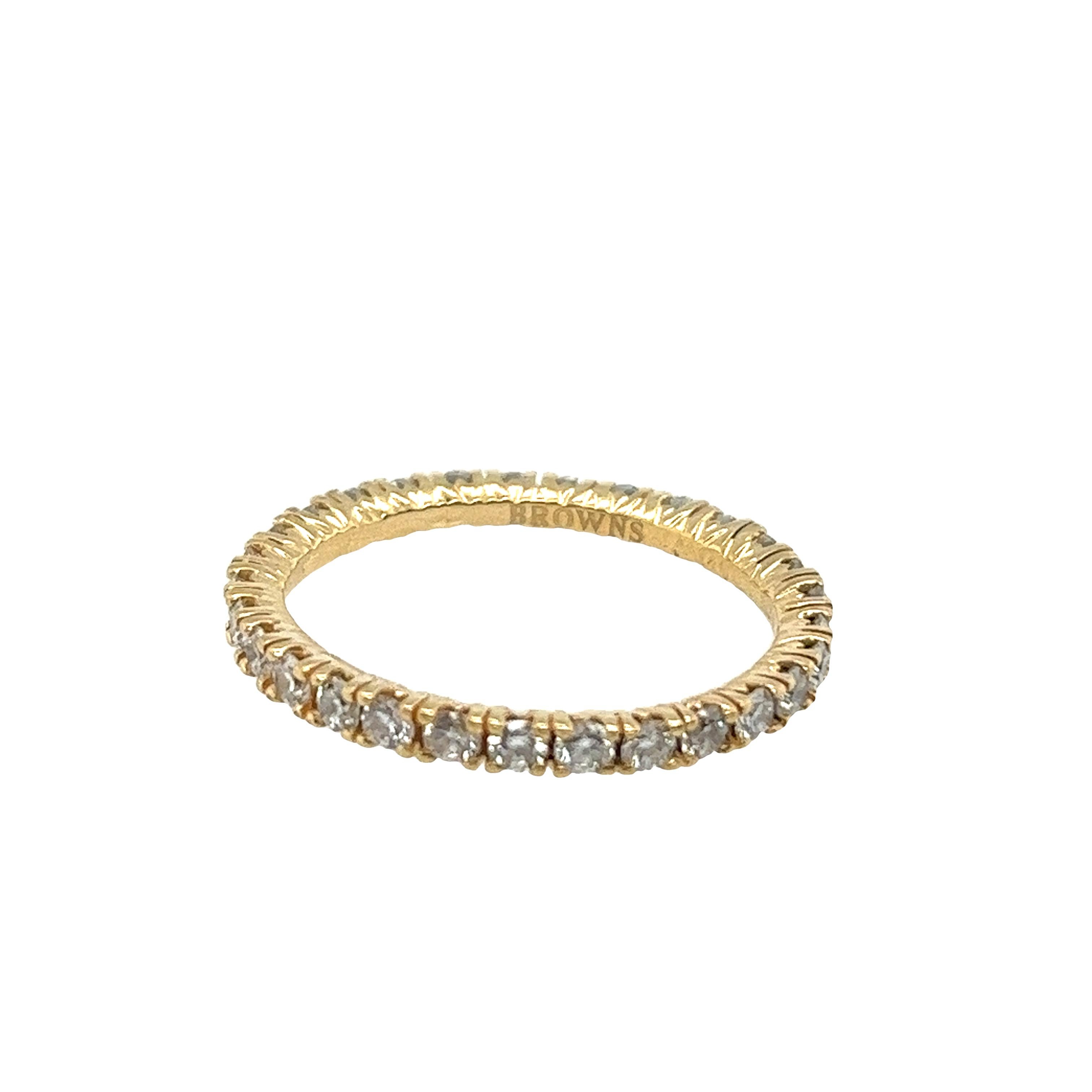 Round Cut Browns 18ct Yellow Gold Diamond Full Eternity Ring Set With 0.90ct For Sale
