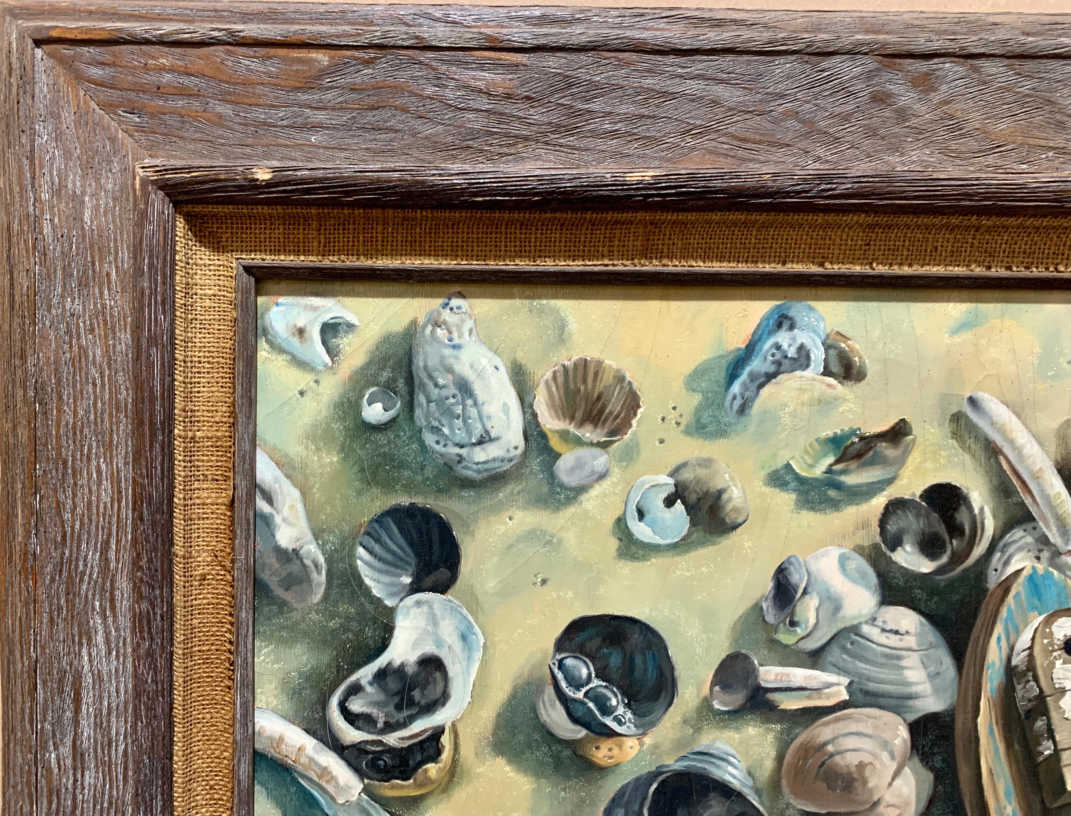American oil painting, Still life of Sea Shells Late 20th Century - Realist Painting by Unknown