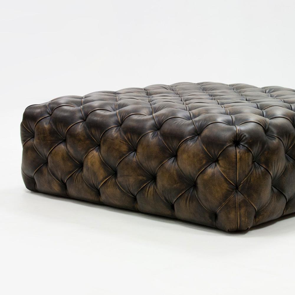 Spanish Browny Leather Ottoman Not Button For Sale