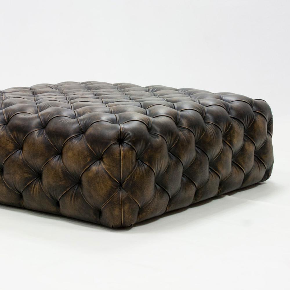 Hand-Crafted Browny Leather Ottoman Not Button For Sale