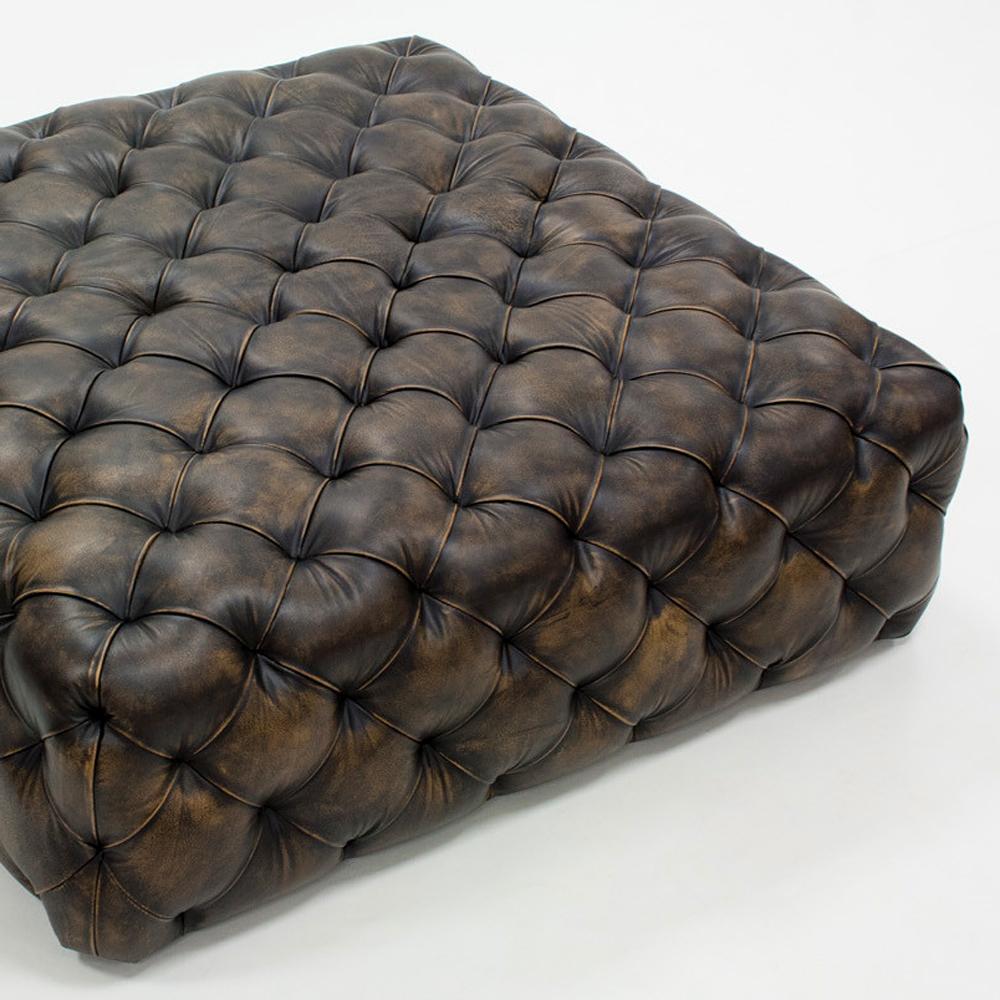 Browny Leather Ottoman Not Button For Sale 1
