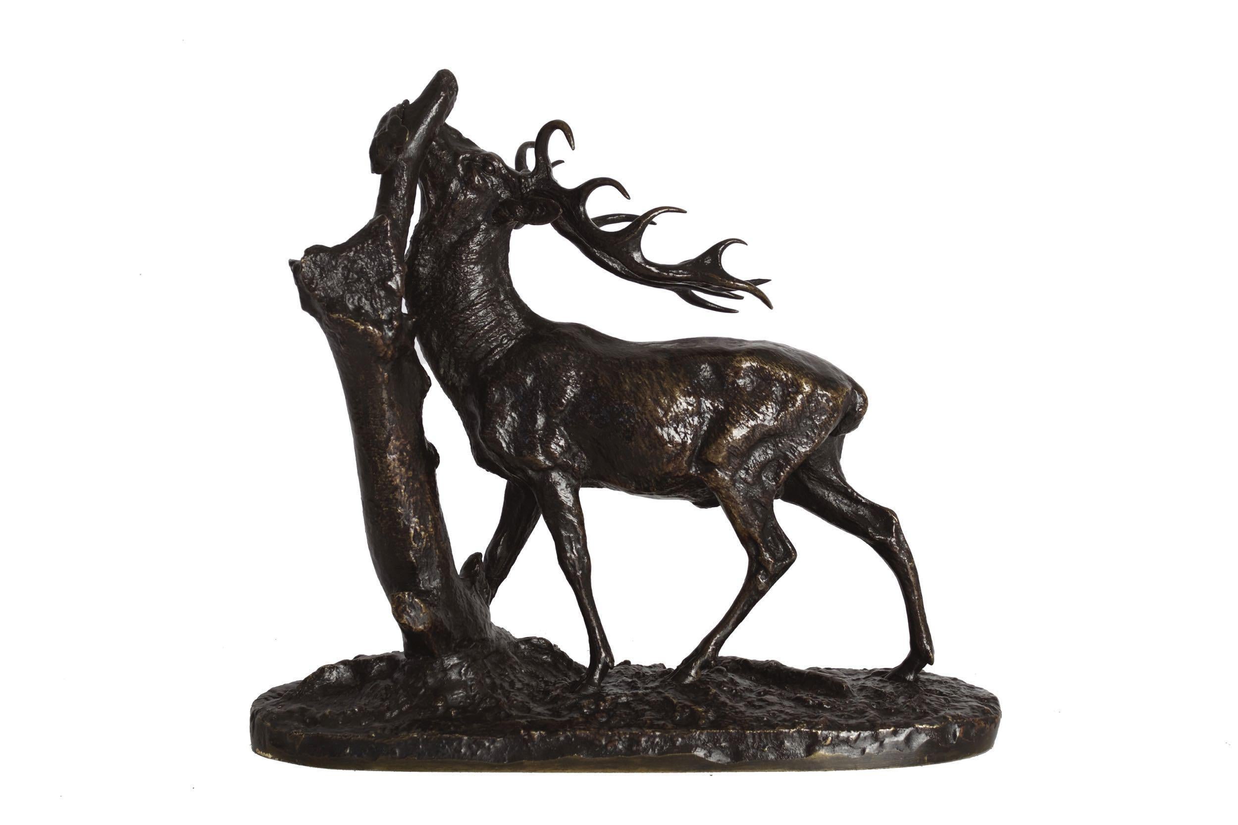 “Browsing Stag” 1843 Antique French Bronze Sculpture by Pierre Jules Mene In Good Condition For Sale In Shippensburg, PA
