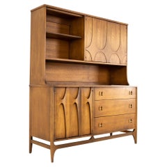 Broyhill Brasilia Brutalist MCM Offset Walnut Sideboard Credenza Buffet Hutch