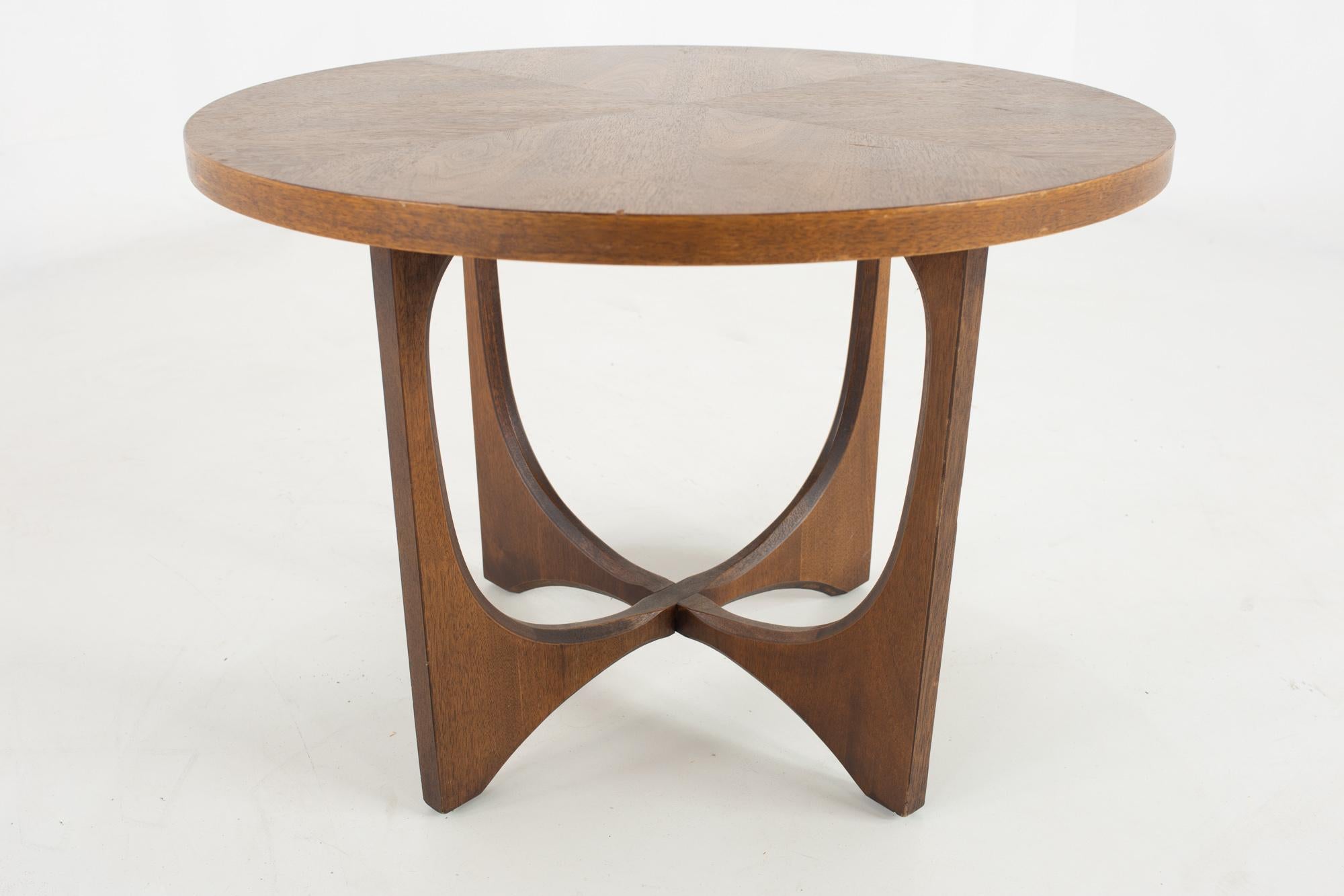 Mid-Century Modern Broyhill Brasilia Brutalist Mid Century Round Walnut Side End Table