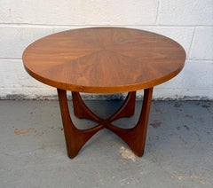 Broyhill Brasilia Brutalist Mid-Century Round Walnut Side Table