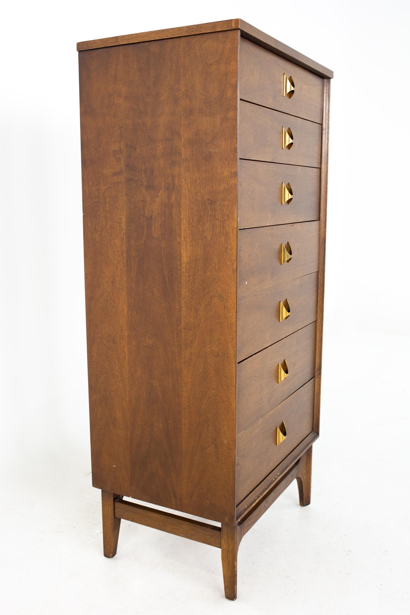 Mid-Century Modern Broyhill Brasilia Brutalist Mid Century Walnut and Brass Lingerie Chest