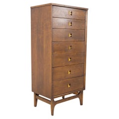 Broyhill Brasilia Brutalist Mid Century Walnut and Brass Lingerie Chest