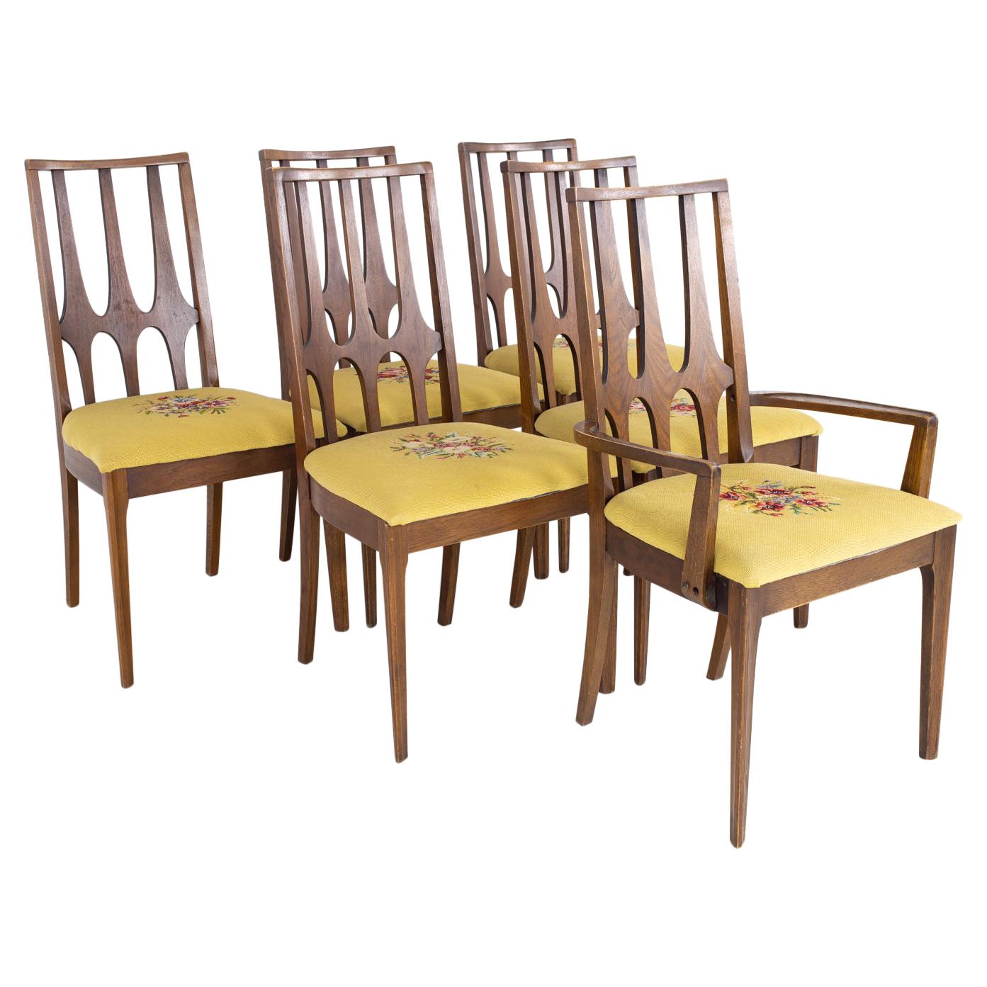 Chaises de salle à manger Broyhill Brasilia brutalistes mi-siècle en noyer, ensemble de 6 pièces