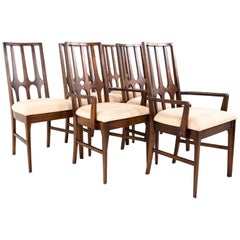 Broyhill Brasilia Brutalist Mid Century Walnut Dining Chairs, Set of 6