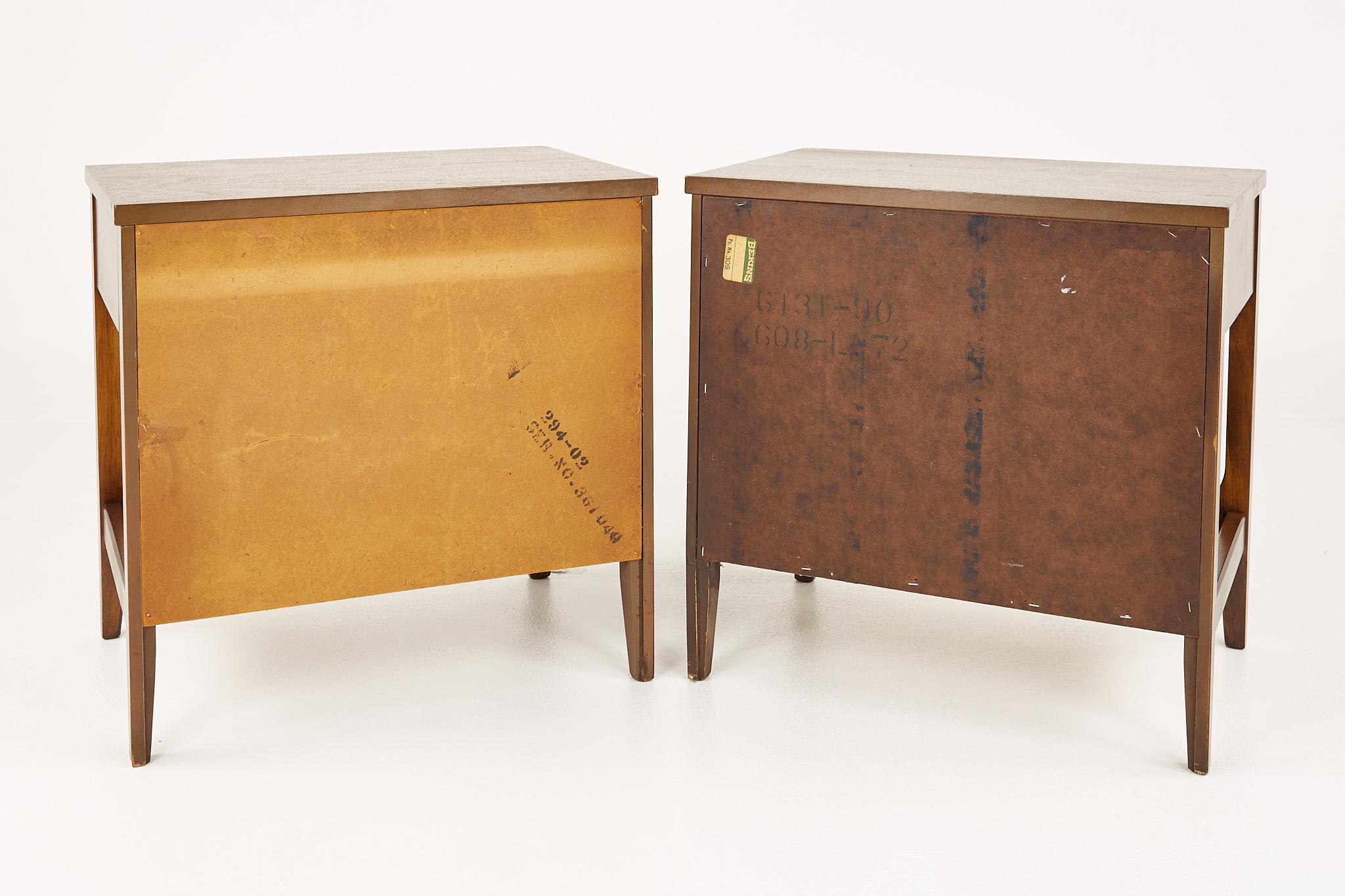 Broyhill Brasilia Brutalist Mid Century Walnut Nightstands, Pair 1