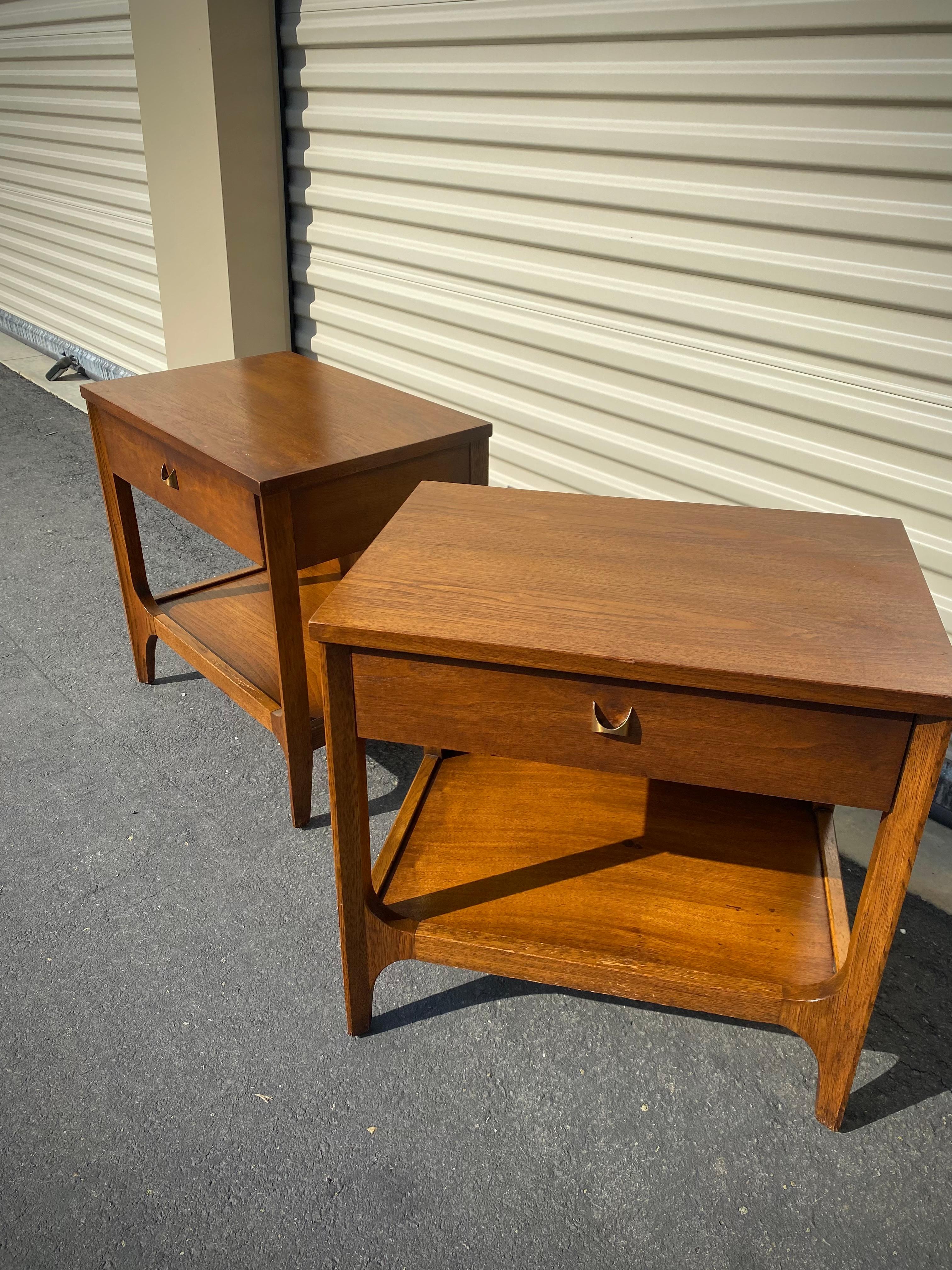 Mid-Century Modern Broyhill Brasilia Brutalist Mid Century Walnut Nightstands, Pair