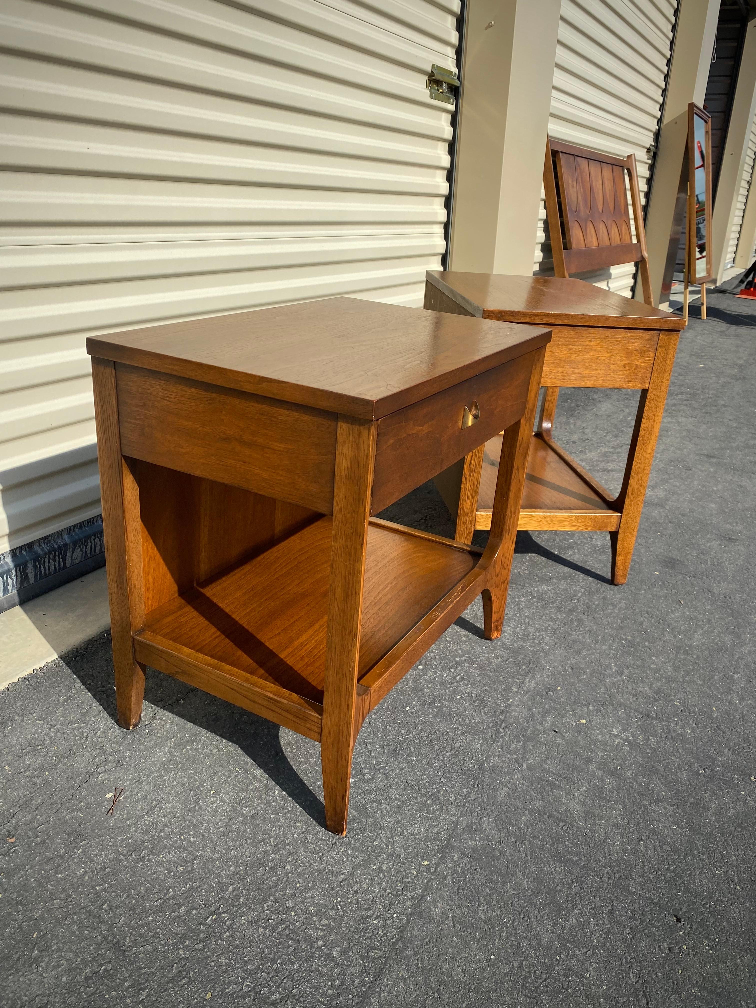 Unknown Broyhill Brasilia Brutalist Mid Century Walnut Nightstands, Pair