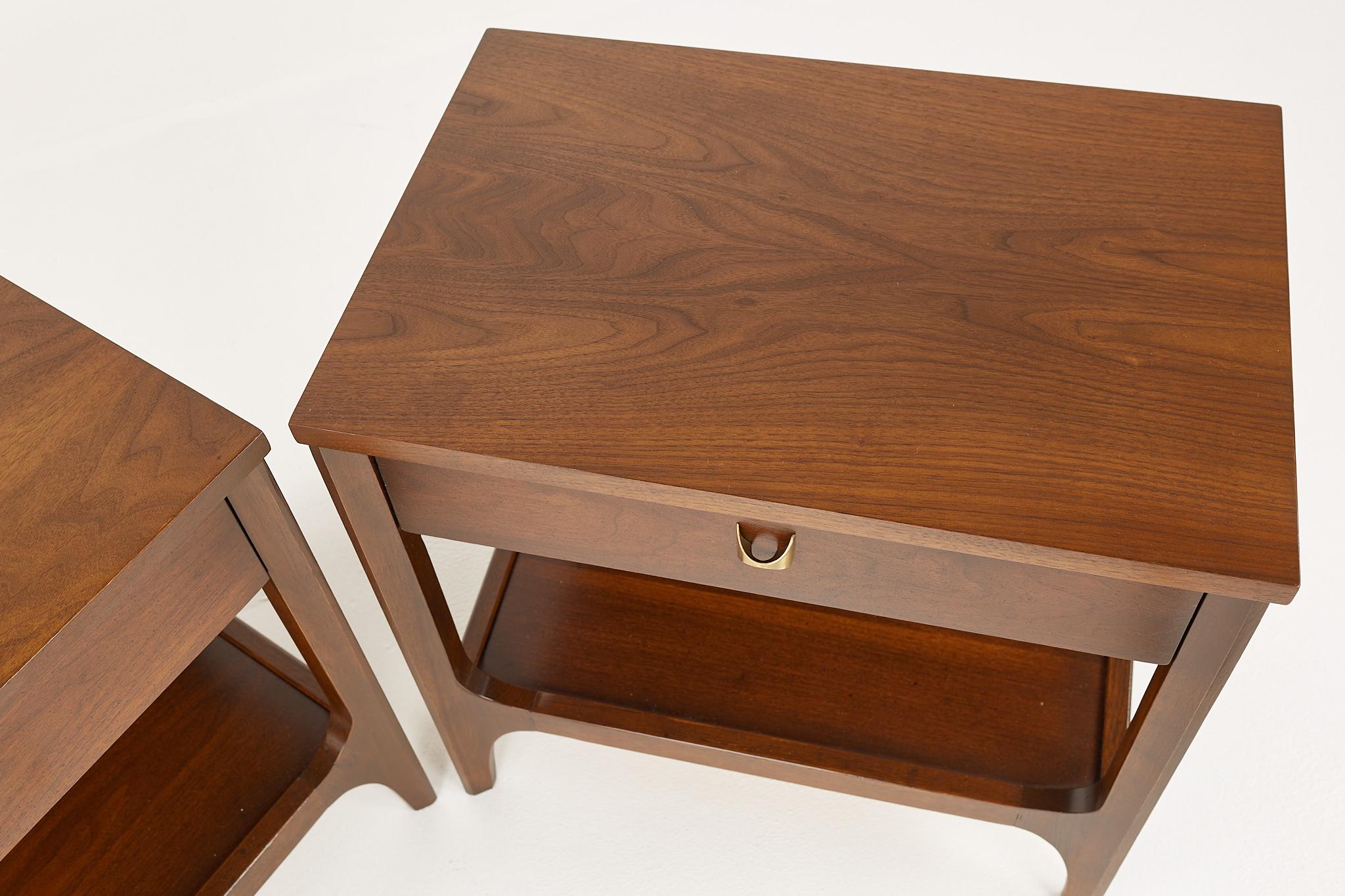 Mid-Century Modern Broyhill Brasilia Brutalist Mid Century Walnut Nightstands, Pair
