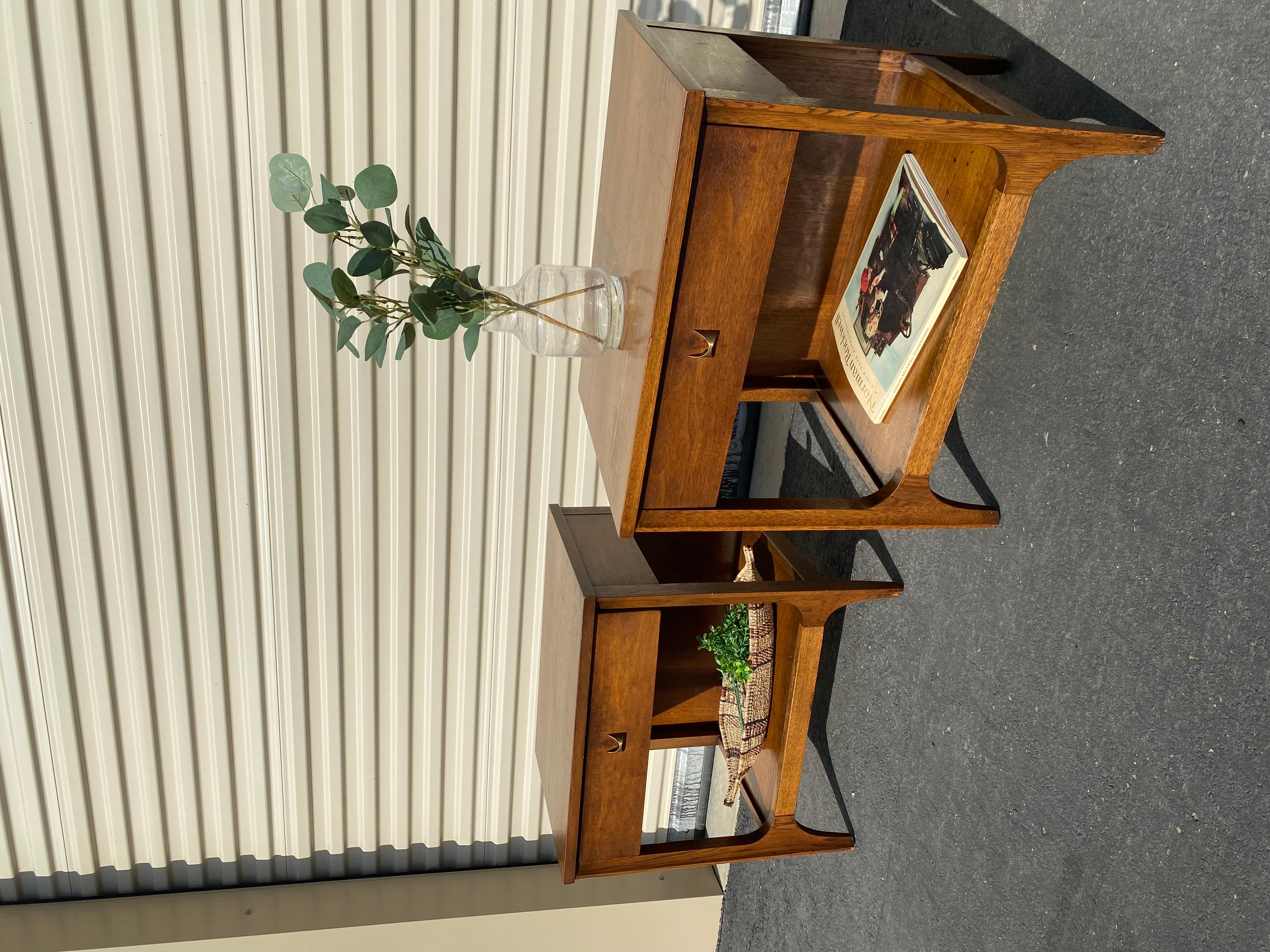 Broyhill Brasilia Brutalist Mid Century Walnut Nightstands, Pair 1