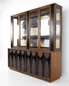 Broyhill Brasilia Brutalist Mid Century Walnut Sideboard Credenza Buffet and Hut