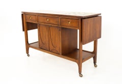Broyhill Brasilia Brutalist Mid Century Walnut and Mosaic Tile Bar Cart
