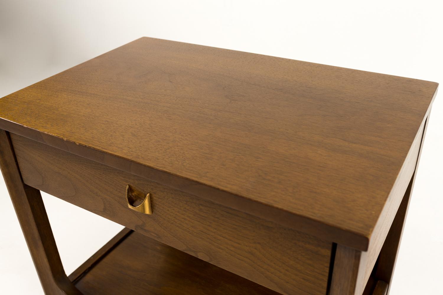 American Broyhill Brasilia Brutalist Walnut and Brass Nightstand