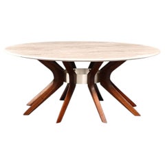 Broyhill "Brasilia "Table basse cathédrale avec plateau en travertin romain