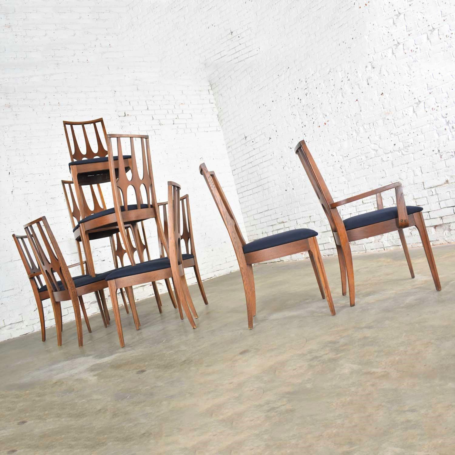 Noyer Ensemble original de 10 chaises de salle à manger Broyhill Brasilia, mi-siècle moderne, 1962-1970 en vente