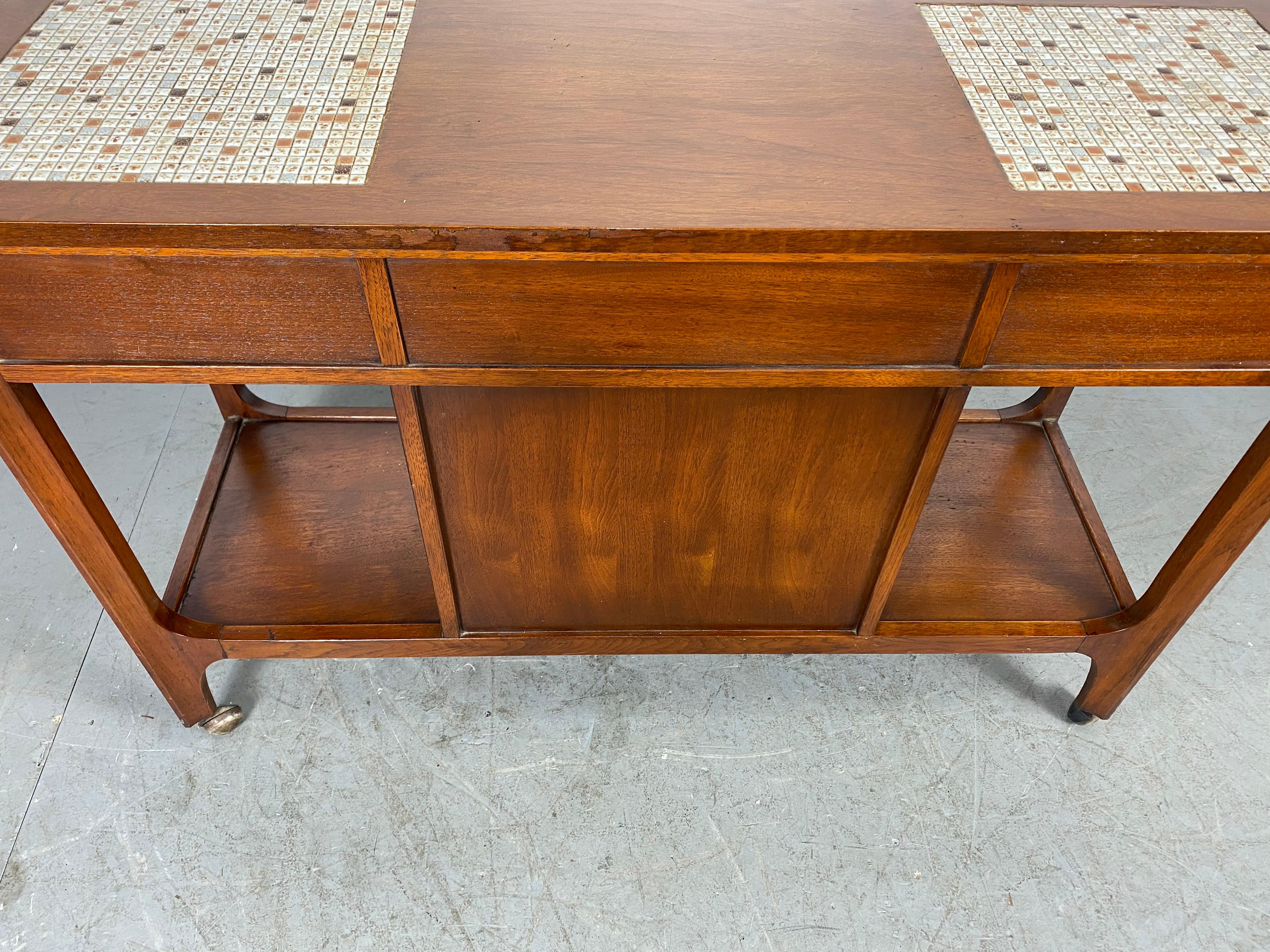 Broyhill Brasilia Drop Leaf Tile Top Bar Cart /Console Server Mid-Century Modern 1