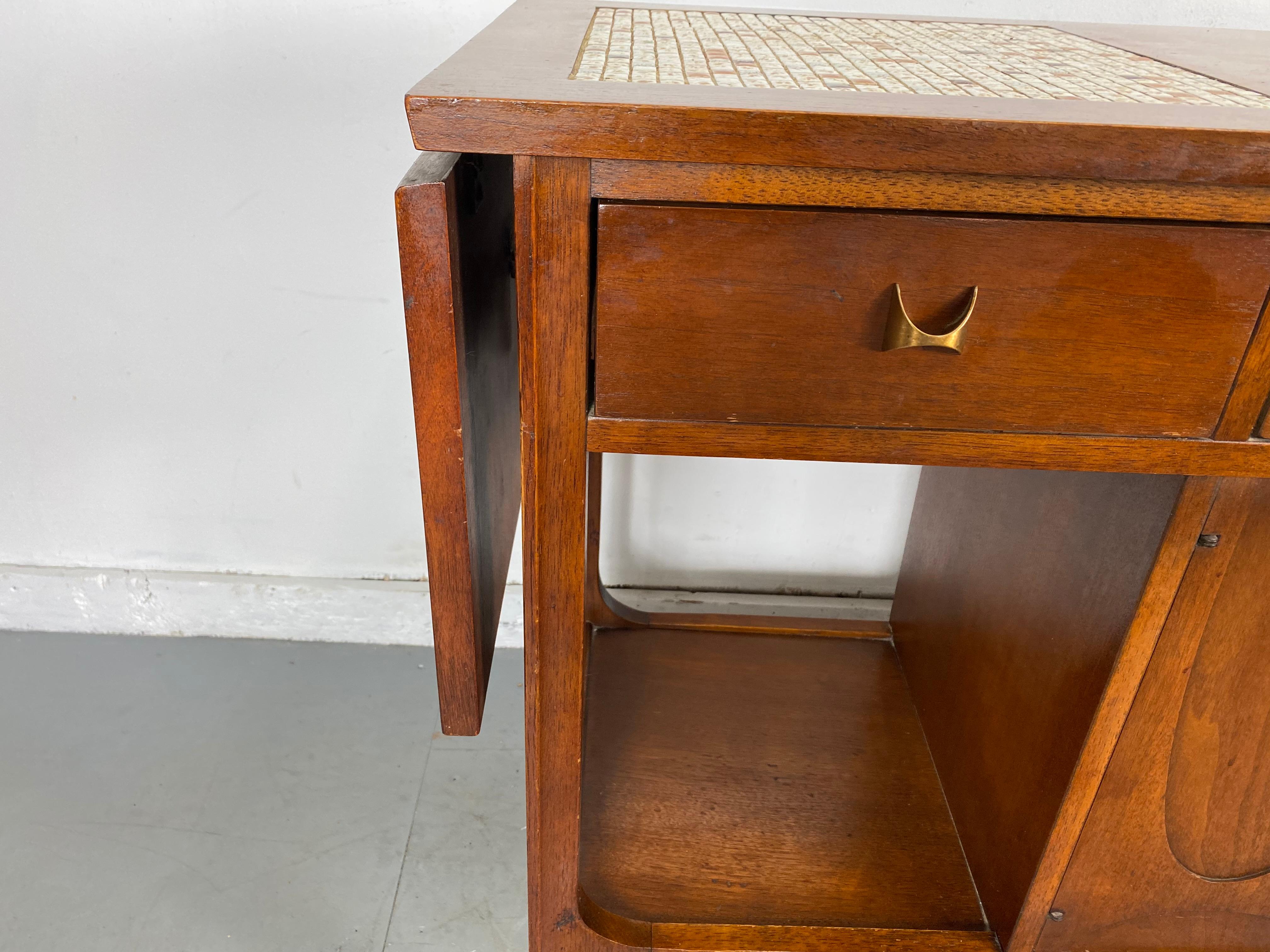 Broyhill Brasilia Drop Leaf Tile Top Bar Cart /Console Server Mid-Century Modern 3
