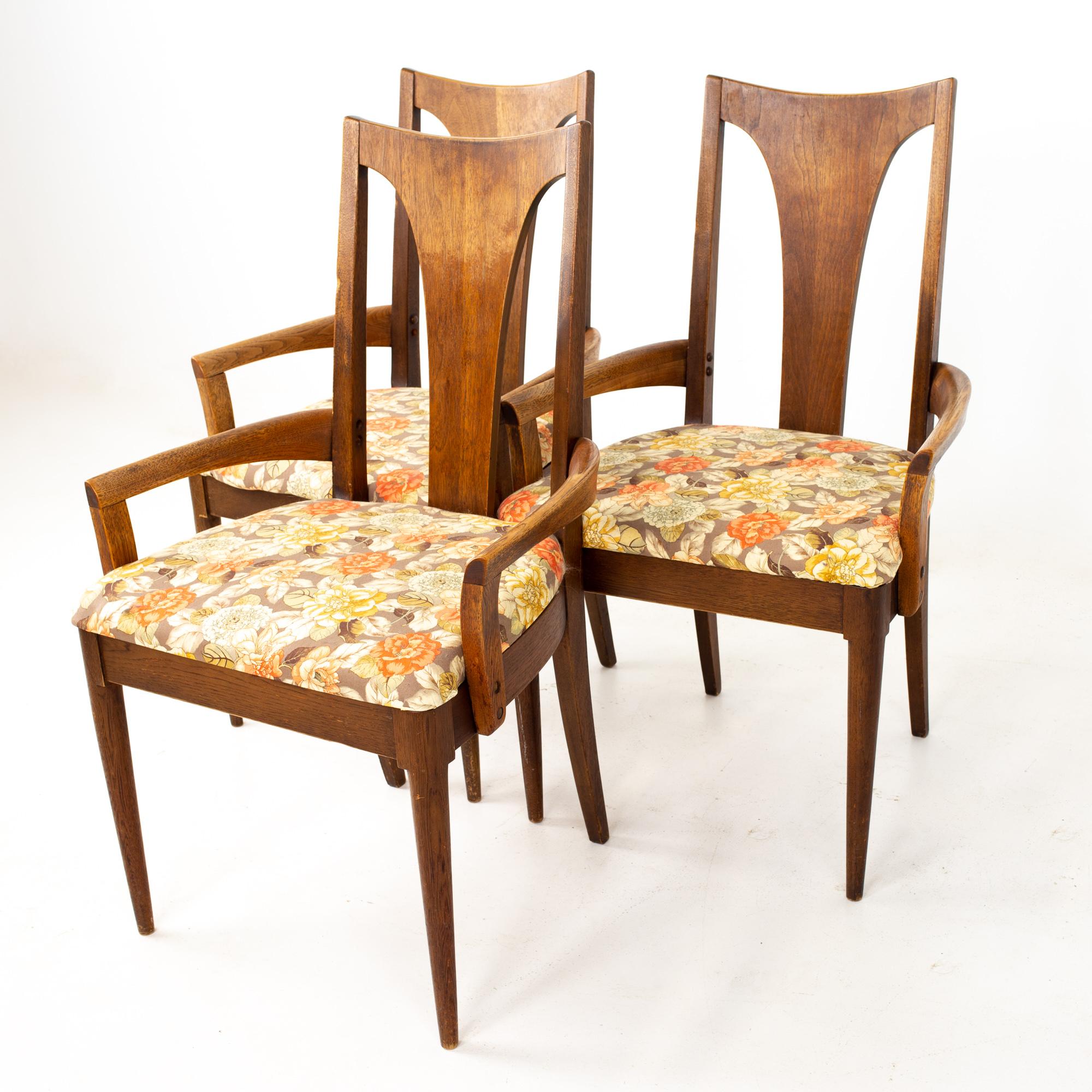 Broyhill Brasilia II Mid Century Walnut Captains Dining Chairs, Set of 4 3