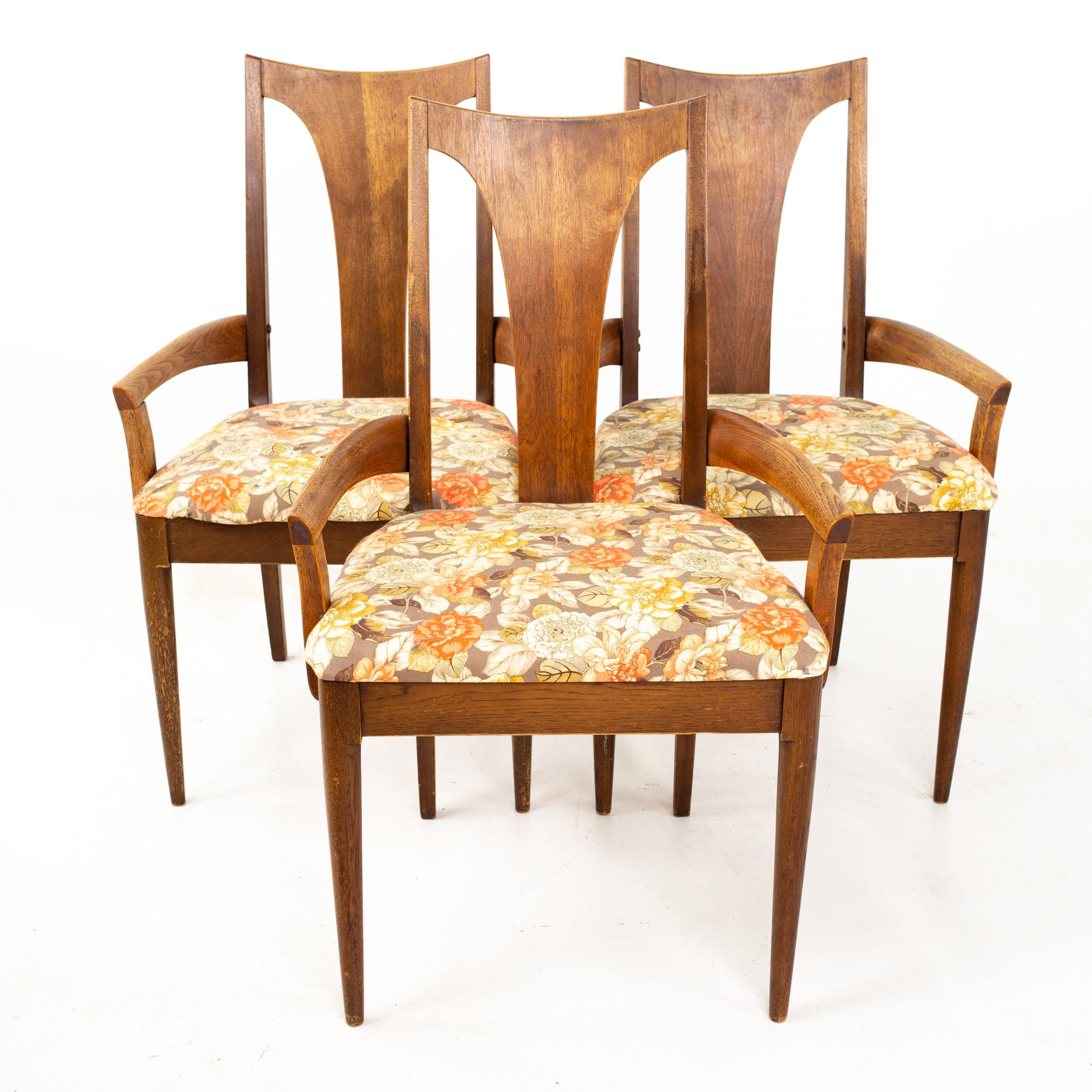 Broyhill Brasilia II Mid Century Walnut Captains Dining Chairs, Set of 4 5