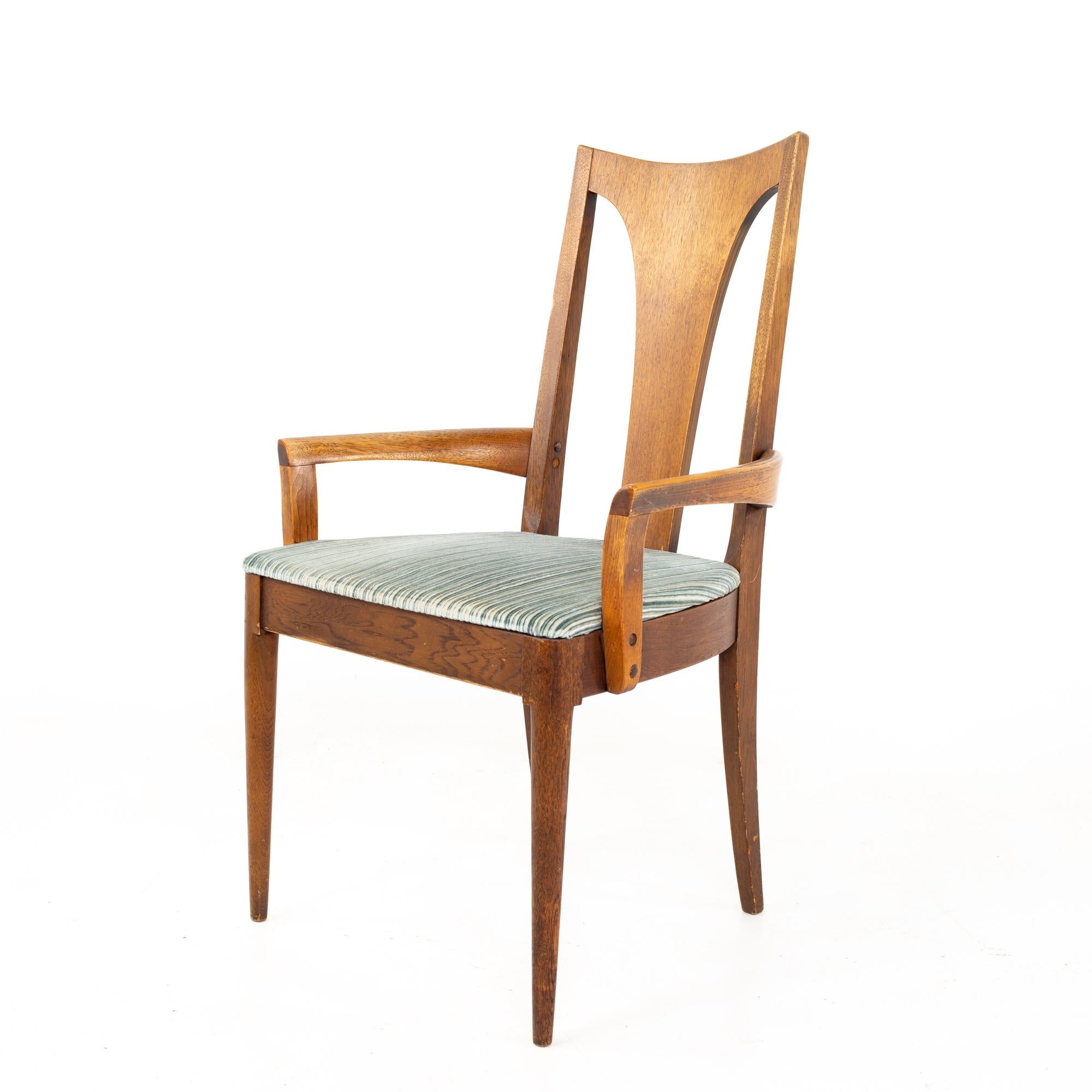 Mid-Century Modern Broyhill Brasilia II Mid Century Walnut Captains Dining Chairs, Set of 4