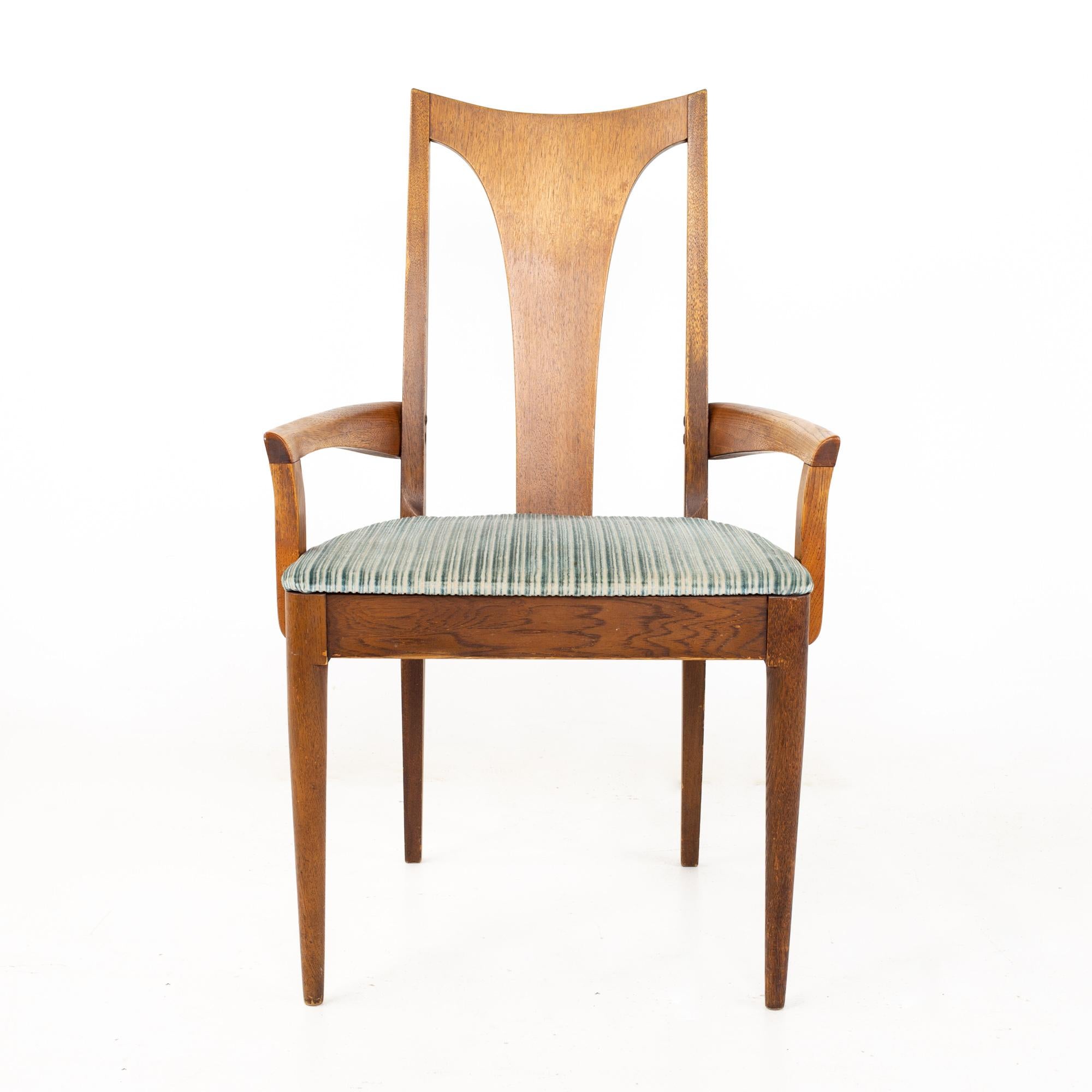 Late 20th Century Broyhill Brasilia II Mid Century Walnut Captains Dining Chairs, Set of 4