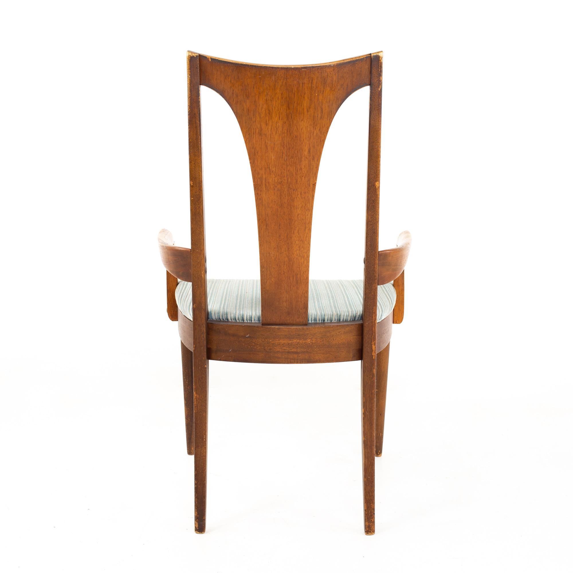 Upholstery Broyhill Brasilia II Mid Century Walnut Captains Dining Chairs, Set of 4