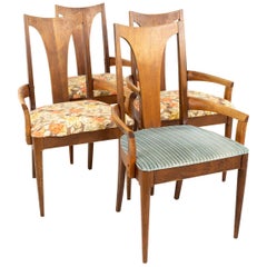 Vintage Broyhill Brasilia II Mid Century Walnut Captains Dining Chairs, Set of 4