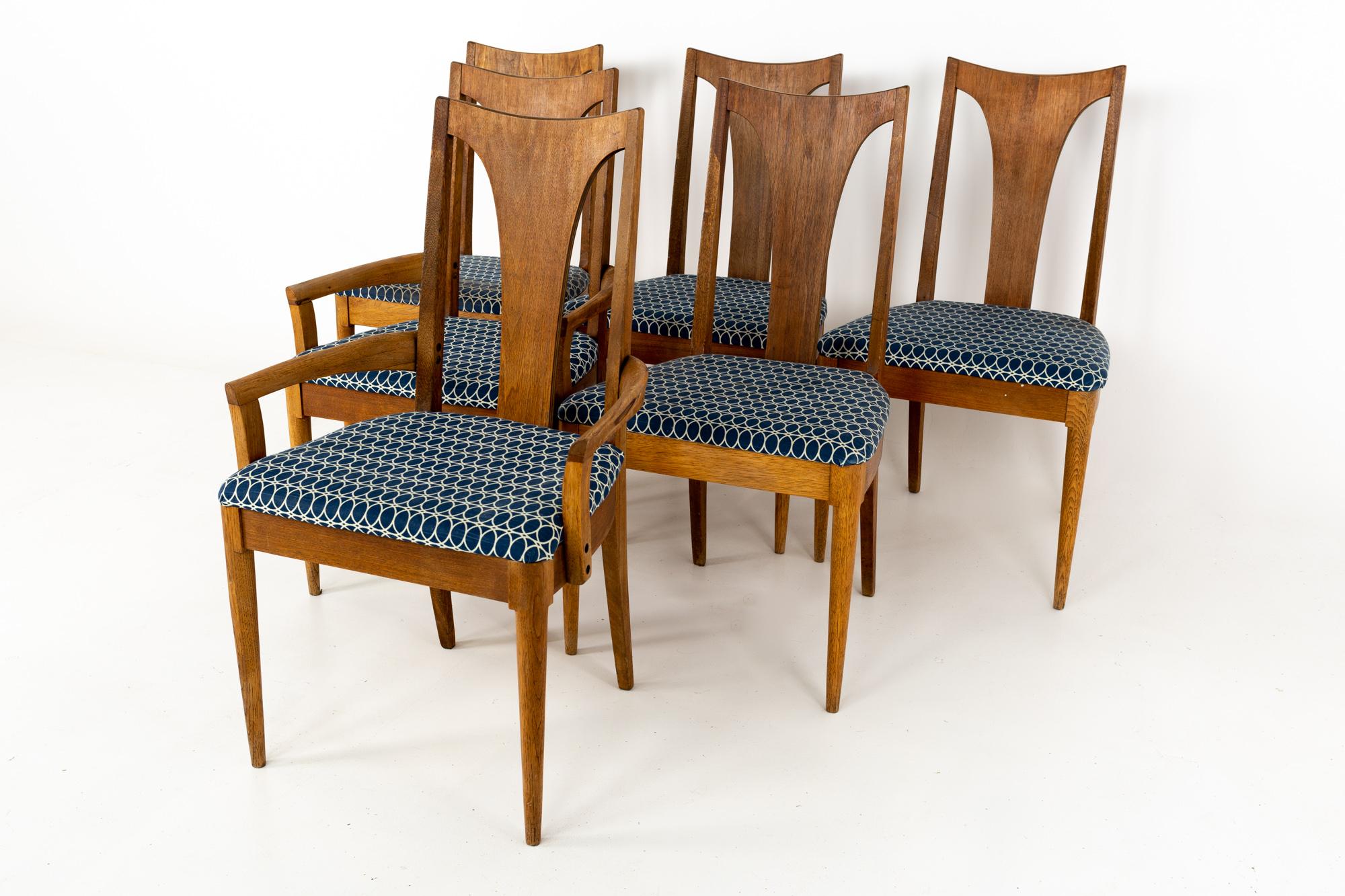 Mid-Century Modern Broyhill Brasilia II Midcentury Walnut Brutalist Dining Chairs, Set of 6