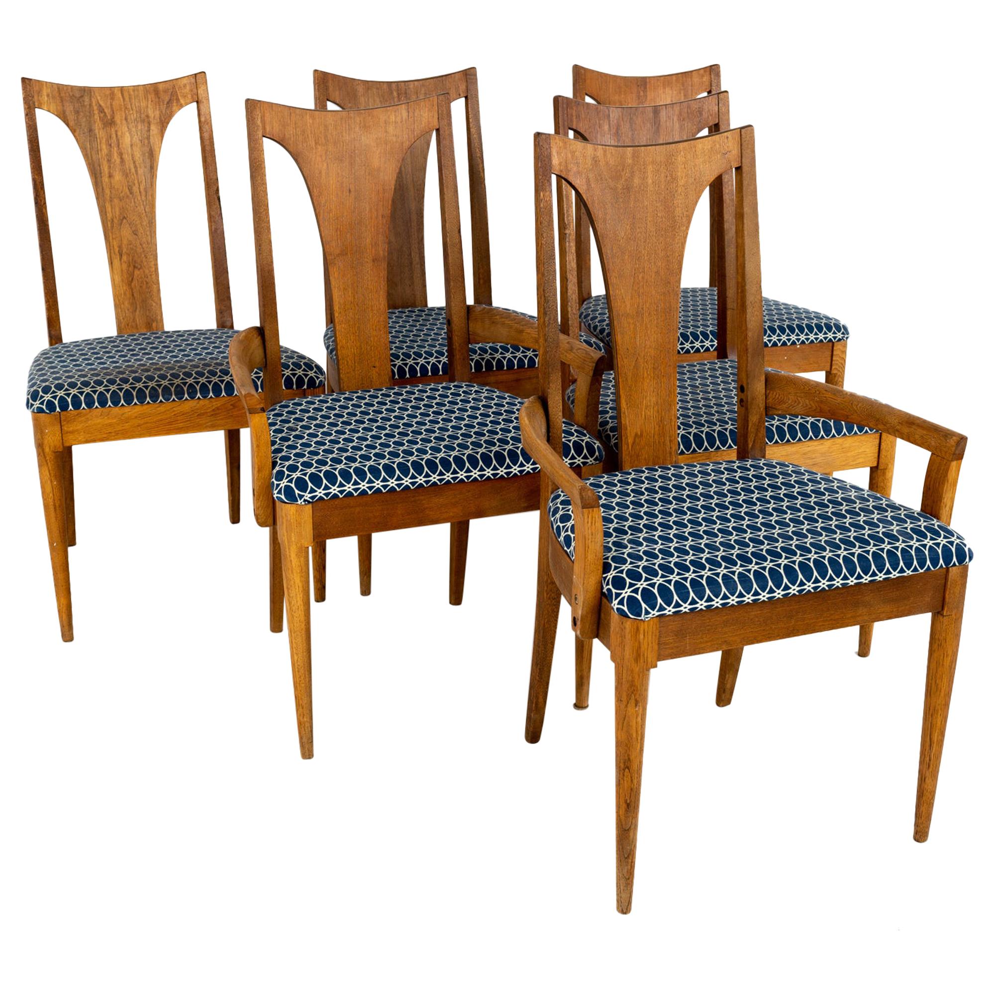 Broyhill Brasilia II Midcentury Walnut Brutalist Dining Chairs, Set of 6