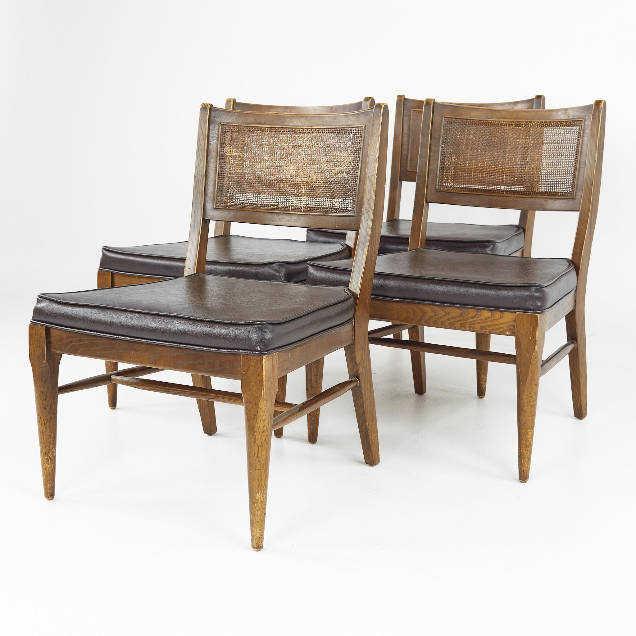 Mid-Century Modern Broyhill Brasilia Mid Century Caned and Walnut Party Chairs, Set of 4