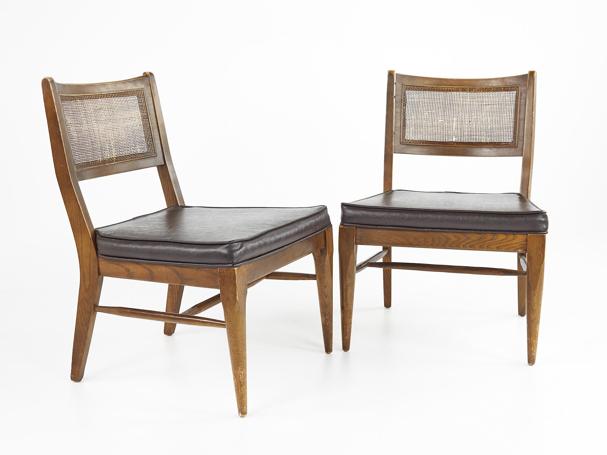 American Broyhill Brasilia Mid Century Caned and Walnut Party Chairs, Set of 4