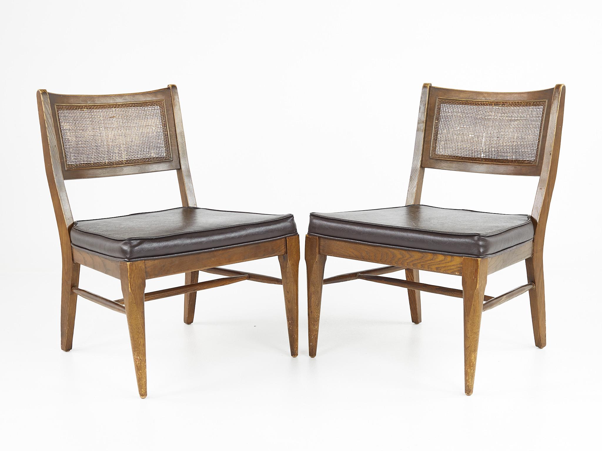 Broyhill Brasilia Mid Century Caned and Walnut Party Chairs, Set of 4 In Good Condition In Countryside, IL