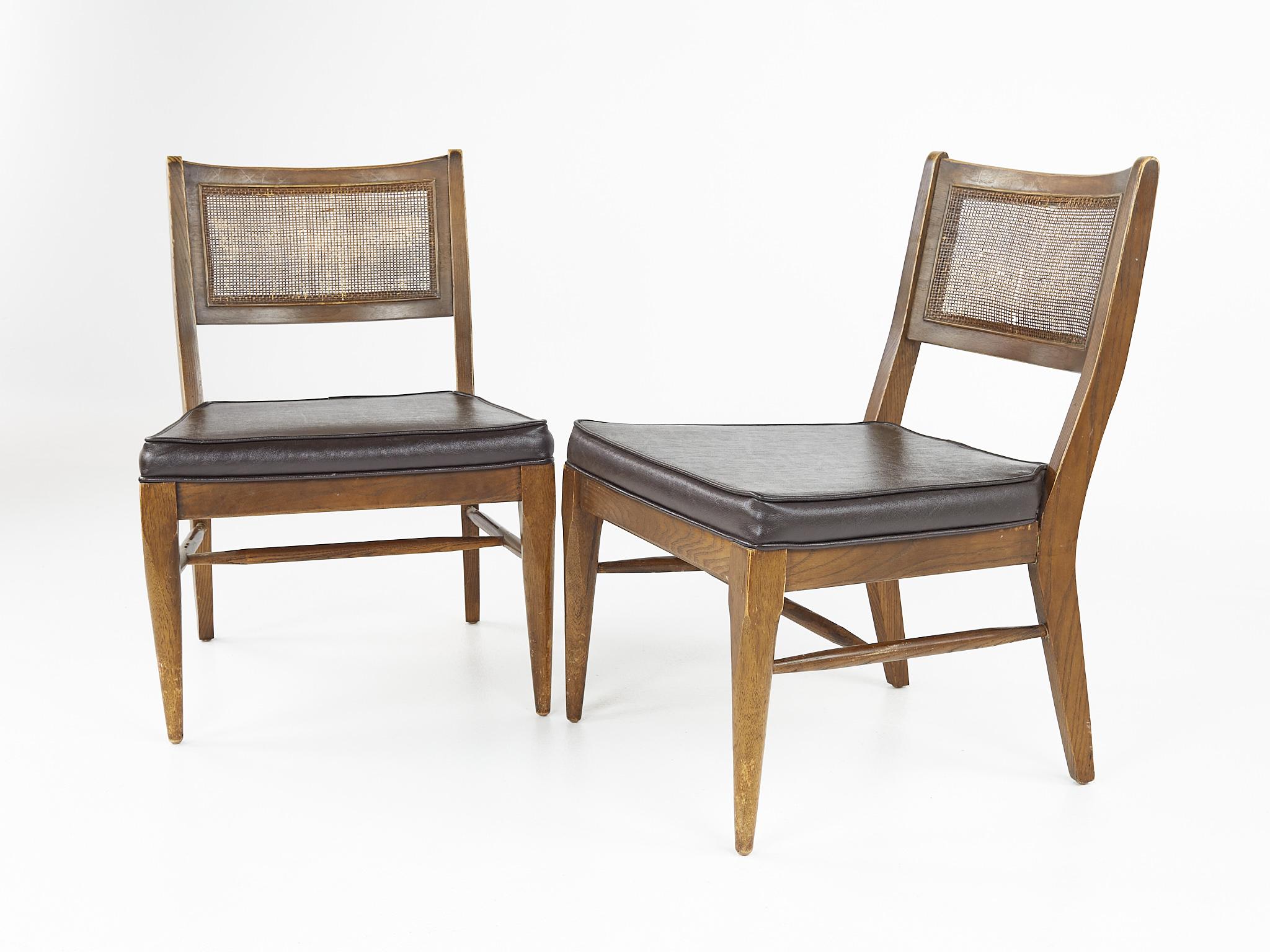 Late 20th Century Broyhill Brasilia Mid Century Caned and Walnut Party Chairs, Set of 4