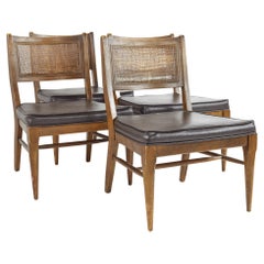 Broyhill Brasilia Mid Century Caned and Walnut Party Chairs, Set of 4