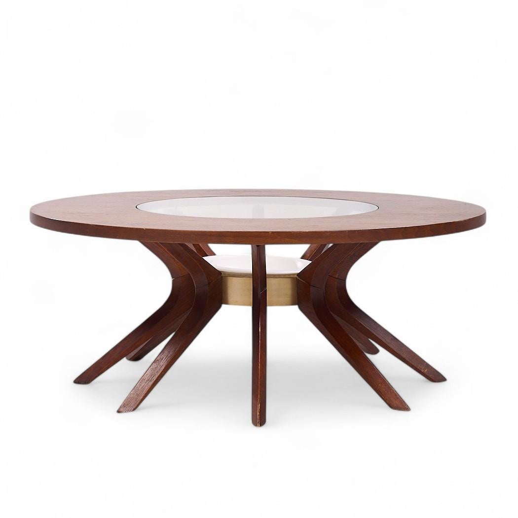 American Broyhill Brasilia Mid Century Cathedral Walnut Coffee Table For Sale