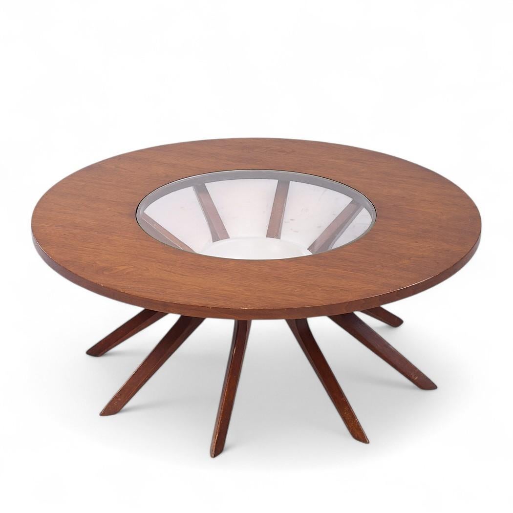 20th Century Broyhill Brasilia Mid Century Cathedral Walnut Coffee Table For Sale