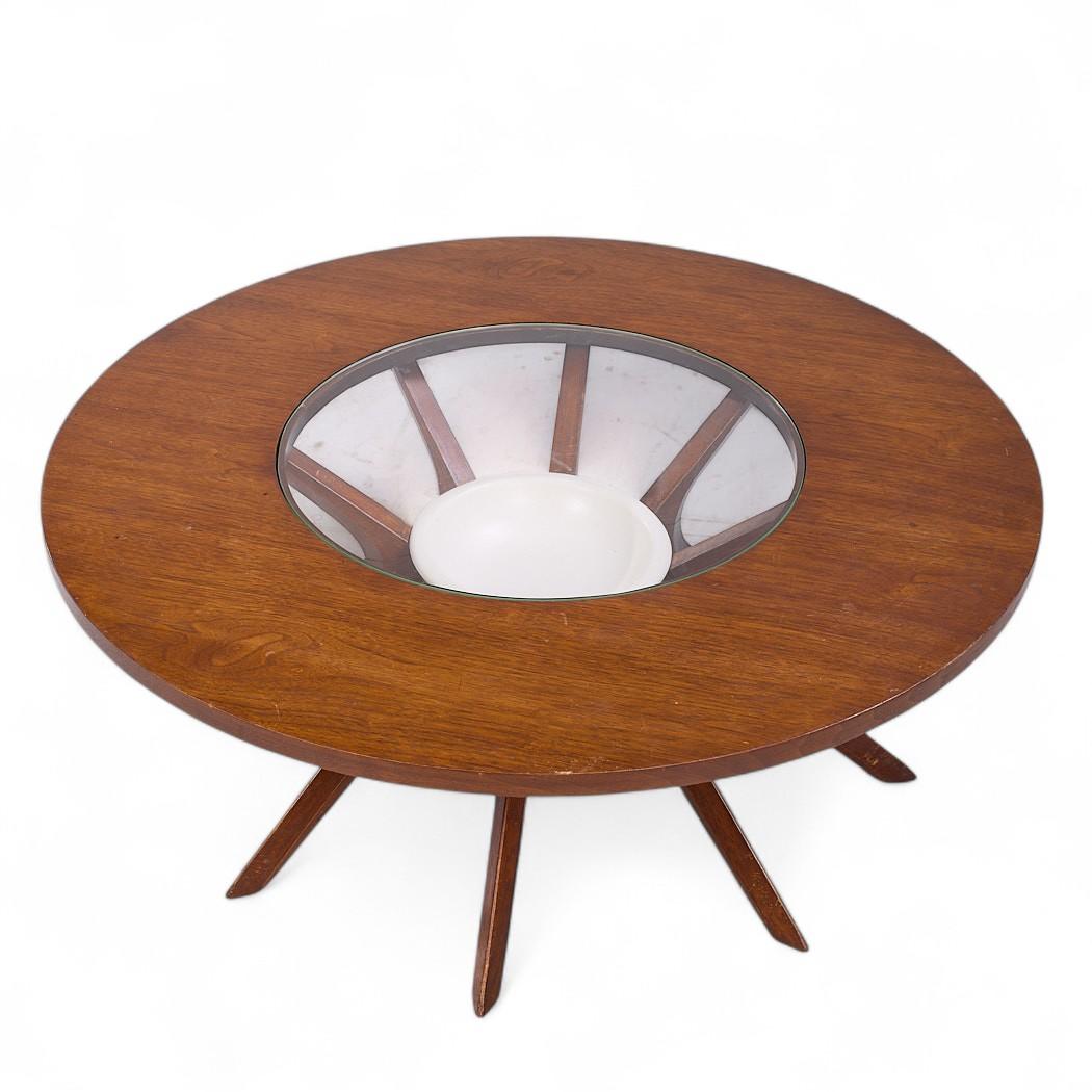 Glass Broyhill Brasilia Mid Century Cathedral Walnut Coffee Table For Sale