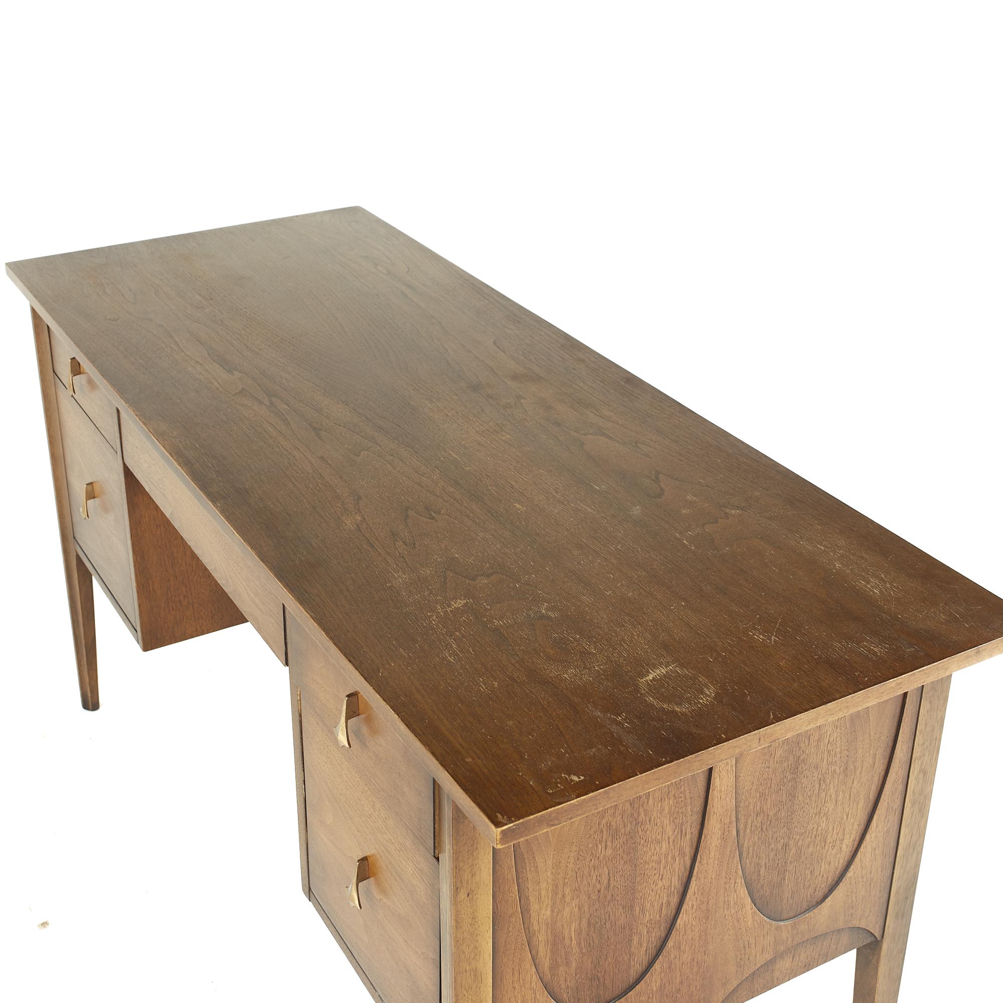 American Broyhill Brasilia Midcentury Desk Walnut and Brass Desk For Sale