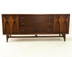 Broyhill Brasilia Mid Century Extra Long Walnut 9 Drawer Lowboy Dresser