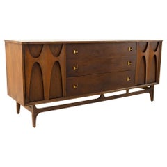 Broyhill Brasilia Mid Century Extra Long Walnut 9 Drawer Lowboy Dresser