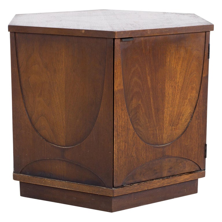 Broyhill Brasilia Mid Century Hexagonal Side End Storage Table at 1stDibs