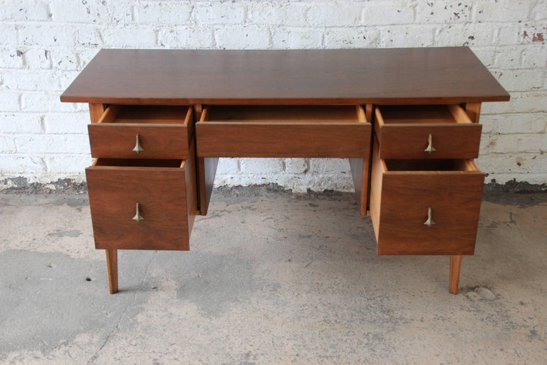 Broyhill Brasilia MidCentury Modern Sculpted Walnut Desk at 1stDibs